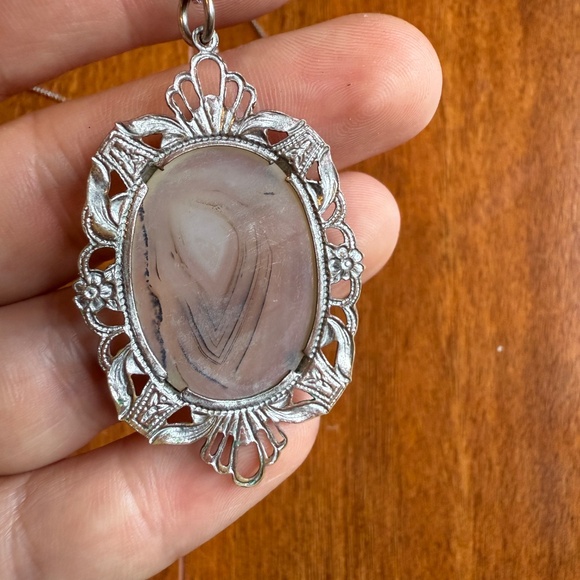 Sterling Silver 925 Milor Italy Chain Necklace Stone & Filigree Pendant 24” Art - Picture 8 of 10